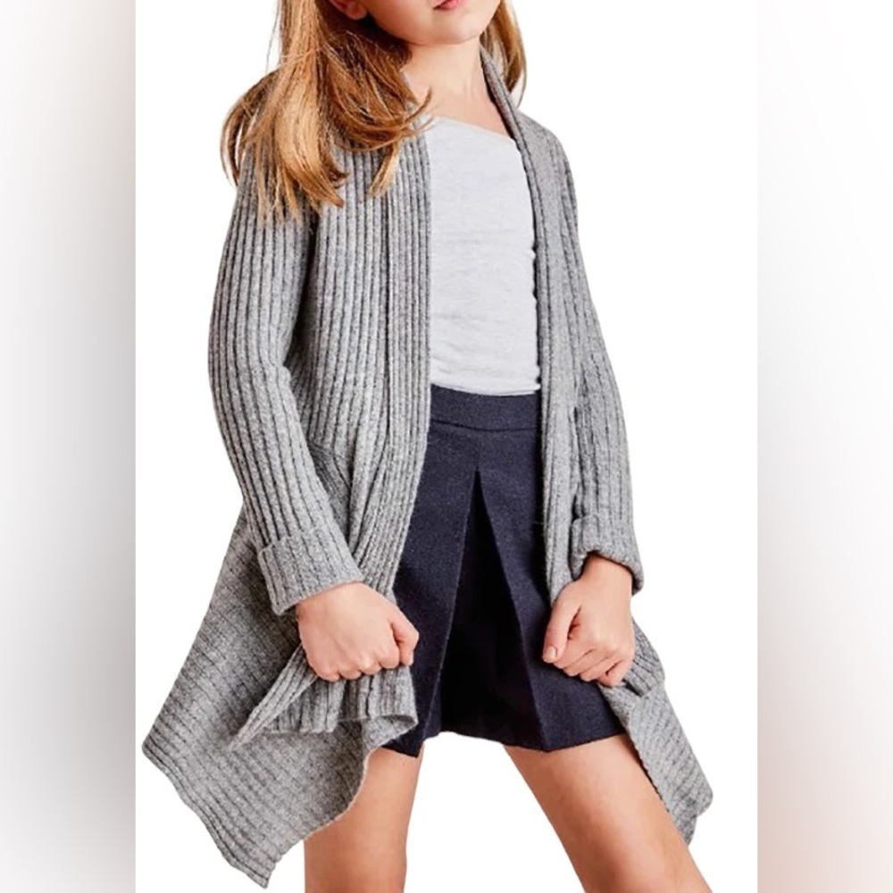 NWT AUTUMN CASHMERE Girls Long Grey Sweater Jacket - Size 8 Years